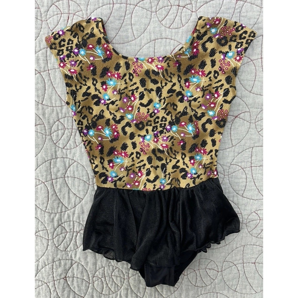 Jacques Moret Dance Dress Brown Leopard Floral Ruffle / Girls 8/10 Medium